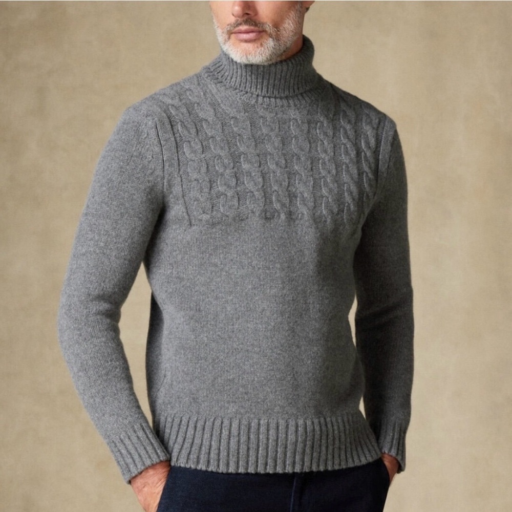 NWT Café Coton Paris Men’s Knit Sweater Turtleneck Chunky Cable Knit Lambswool M